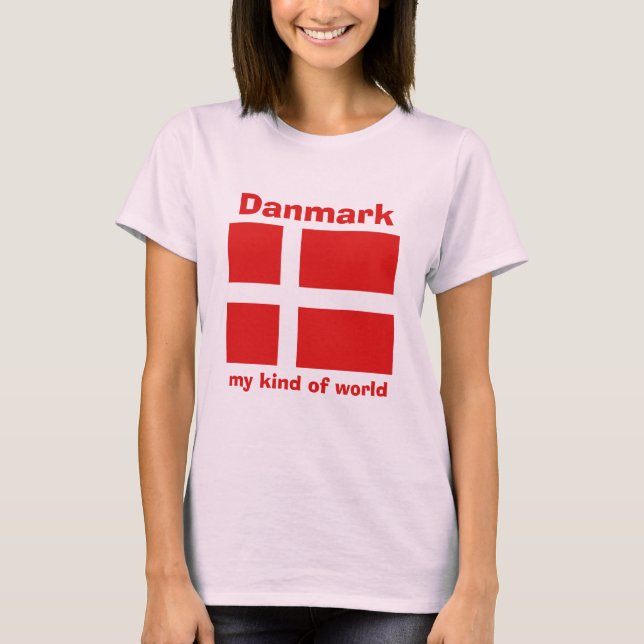 Camiseta da Bandeira da Dinamarca + Mapa + Texto (Frente)