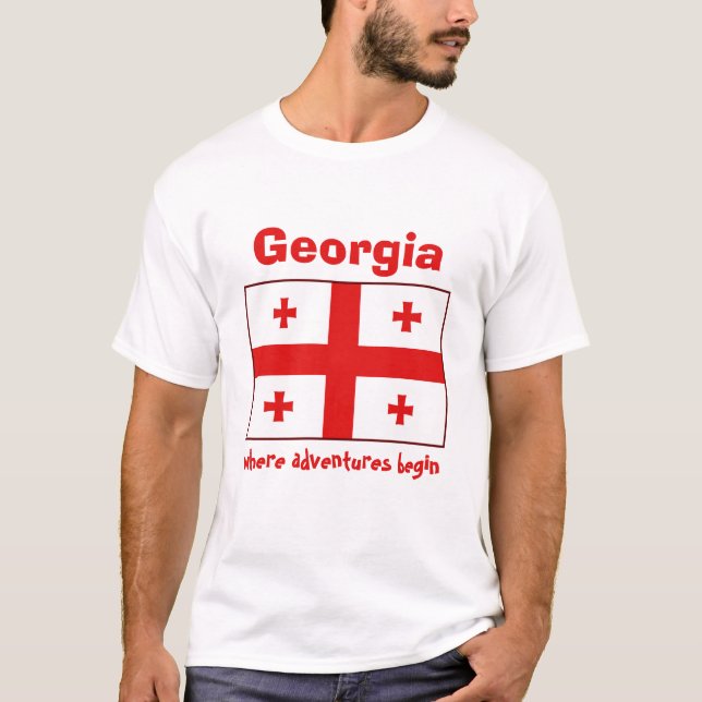 Camiseta da Bandeira da Geórgia + Mapa + Texto (Frente)