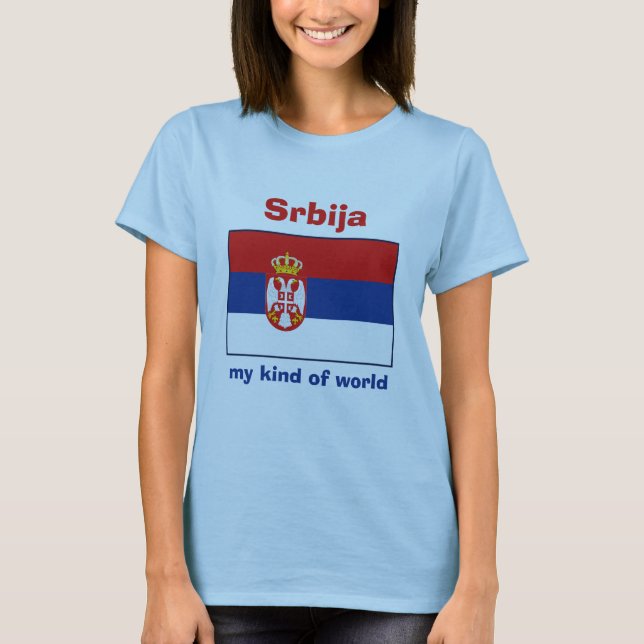 Camiseta da Bandeira da Sérvia + Mapa + Texto (Frente)
