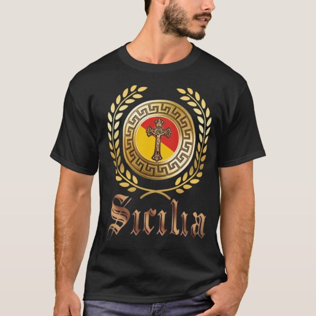 Camiseta da Bandeira da Sicília e Crucifixo (Frente)