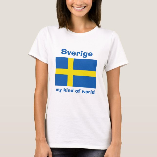 Camiseta da Bandeira da Suécia + Mapa + Texto (Frente)