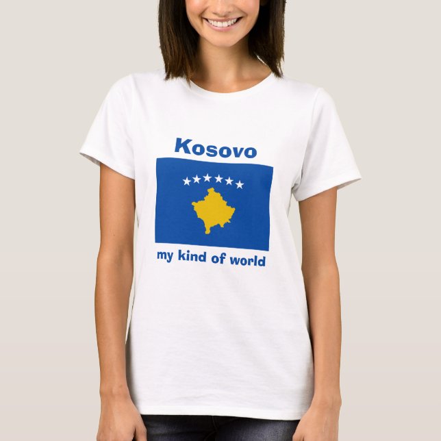 Camiseta da Bandeira do Kosovo + Mapa + Texto (Frente)