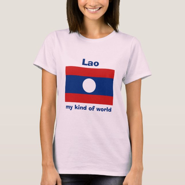 Camiseta da Bandeira e Mapa do Laos + Texto (Frente)