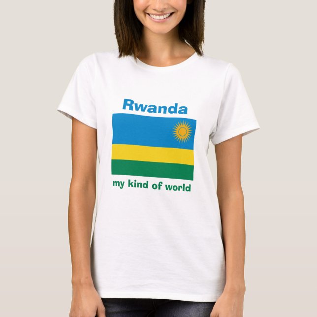 Camiseta da Bandeira + Mapa + Texto do Ruanda (Frente)