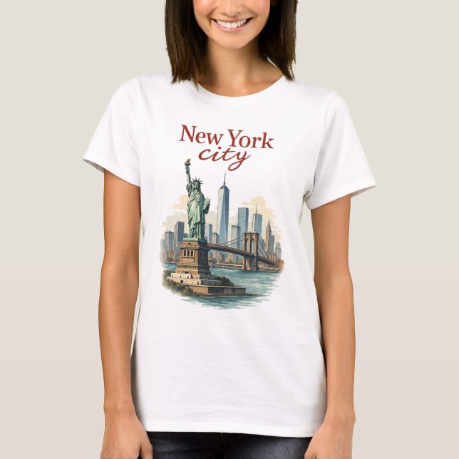 Camiseta da Cidade de Nova York – Estátua e Silhue (Frente)