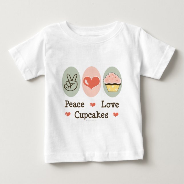 Camiseta da criança dos cupcakes do amor da paz (Frente)