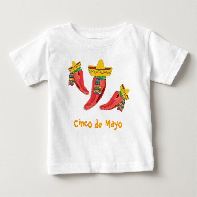 Camiseta da criança. Pimentas, Cinco de Mayo (Frente)