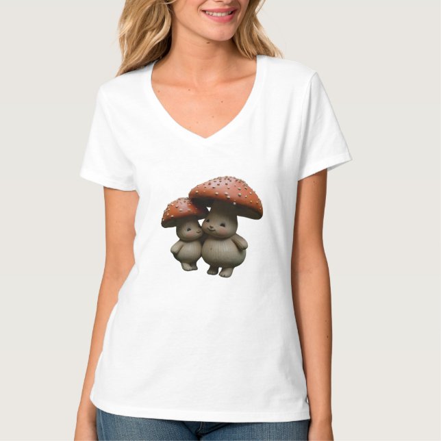 Camiseta da Família Mushroom Kawaii - Abraço da Fl (Frente)