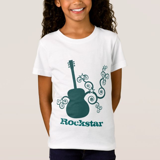 Camiseta da Garota-Violão Rockstar, Teal Escuro (Frente)