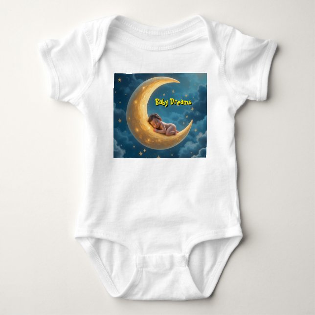 Camiseta da lua do bebê sonolento (branca) (Frente)