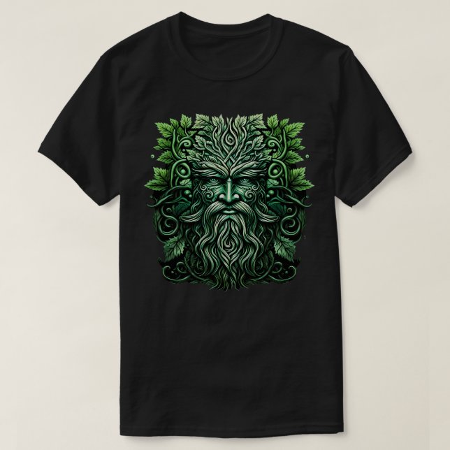 Camiseta Da Madeira Tradicional Pagan Celtic Greenman (Frente do Design)