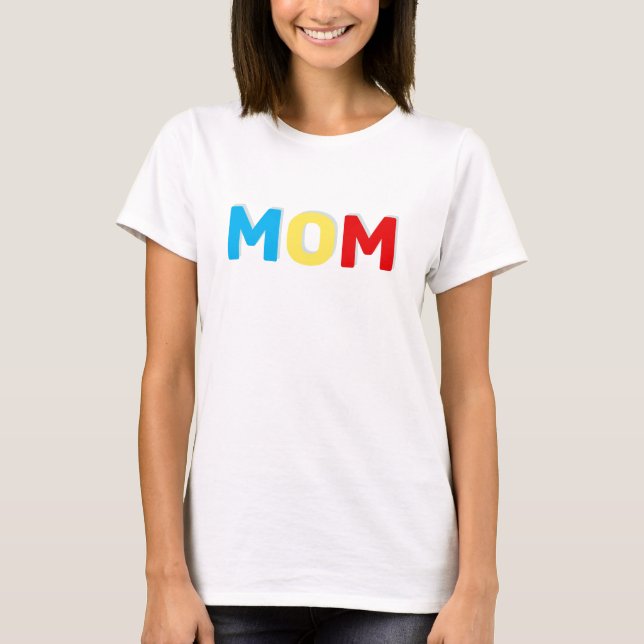 Camiseta da Mamãe com Texto em Cores Azul Vermelho (Frente)