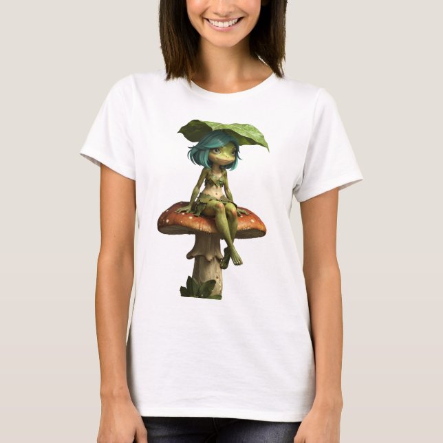 Camiseta da Menina Sapo Fofa Sentada no Cogumelo (Frente)
