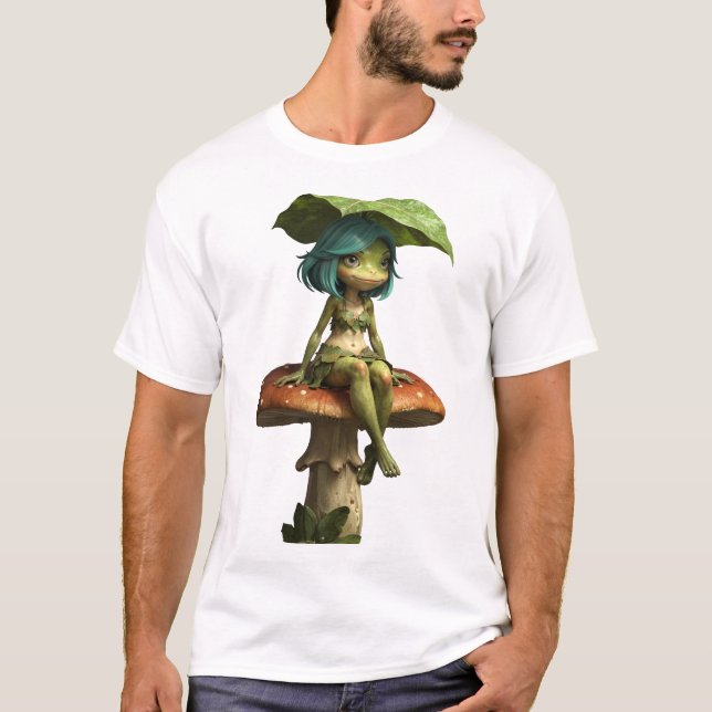 Camiseta da Menina Sapo Fofo Sentada no Cogumelo (Frente)