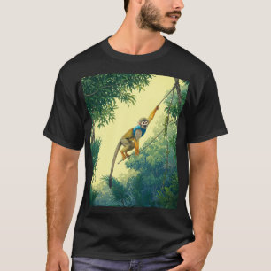 Camiseta da selva de macaco-esquilo balançando