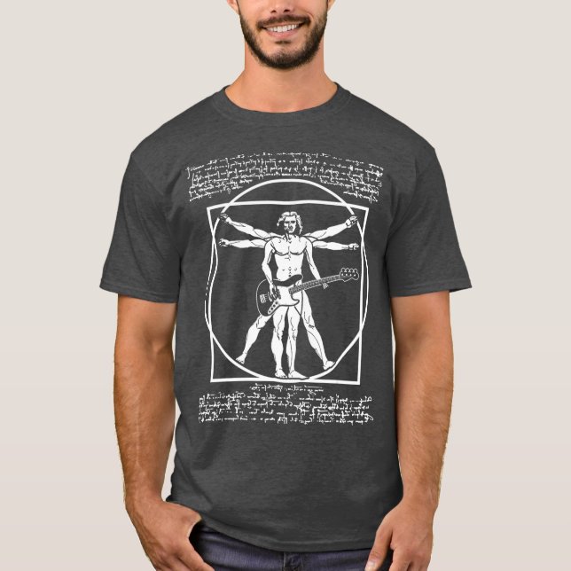 Camiseta Da Vinci Vitruvian Man Bass Guitar Player  Bass (Frente)