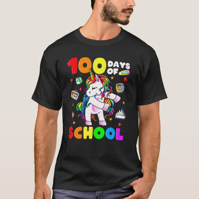 Camiseta Dab 100 Days Of School Dabbing Unicorn Girl Teache (Frente)