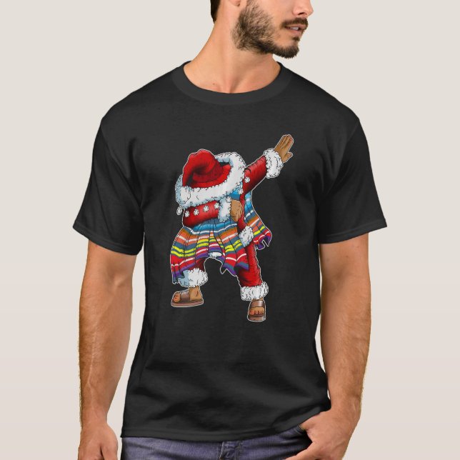 Camiseta Dab Papai Noel Com Poncho Mexicano Está Dabitando (Frente)