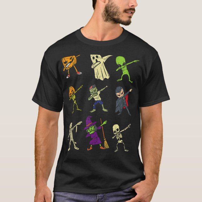 Camiseta Dab Pumpkin Skeleton Ghost Alienígena Zombie Hallo (Frente)