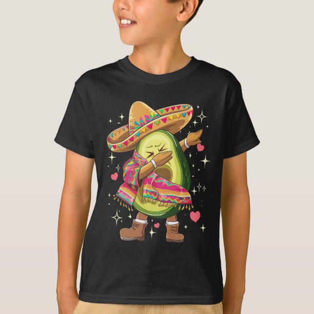 Camiseta Dabbing Abacate Cinco De Maio Poncho Mexicano Engr (Frente)