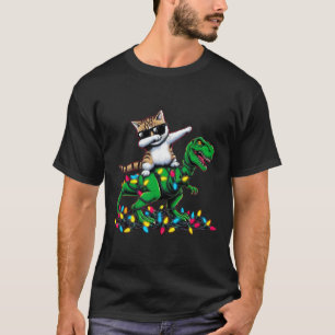 Camiseta Dabbing Aegean Cat Em Luzes Xmas Dinossauro T Rex 