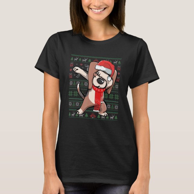 Camiseta Dabbing Beagle Ugly Christmas Sweater Festa Engraç (Frente)