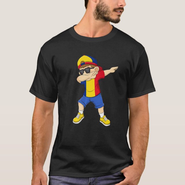 Camiseta Dabbing Boy Romanian Romania Flag Kids Dab Dance (Frente)