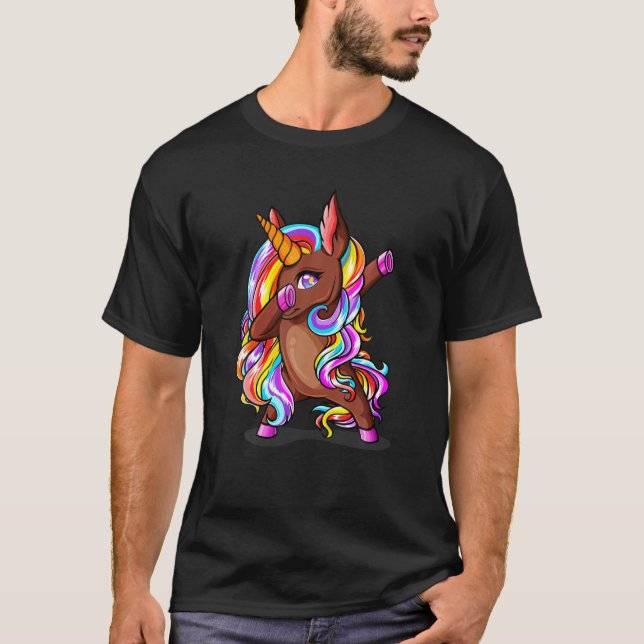 Camiseta Dabbing Brown Skin Unicorn Cute African American W (Frente)