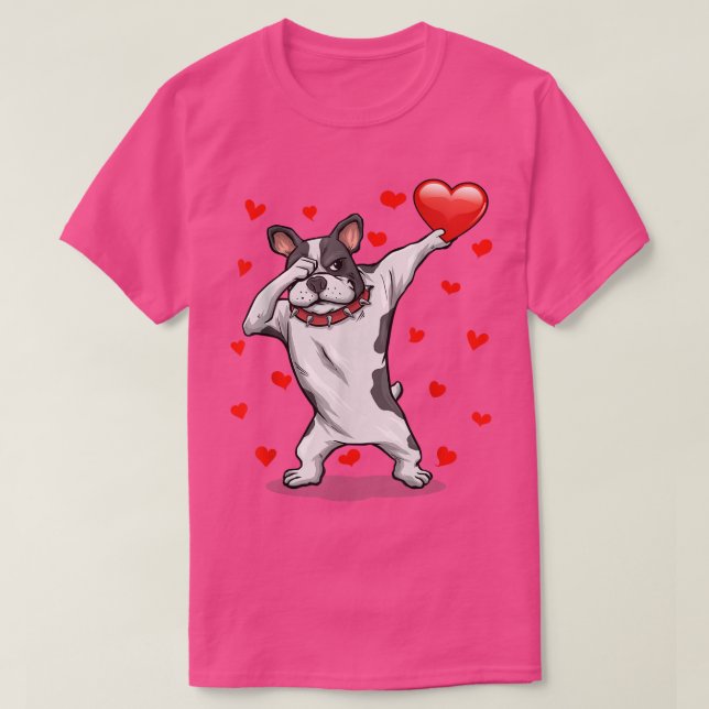 Camiseta Dabbing Bulldog Red Heart Love Dia de os namorados (Frente do Design)