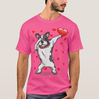 Camiseta Dabbing Bulldog Red Heart Love Dia de os namorados