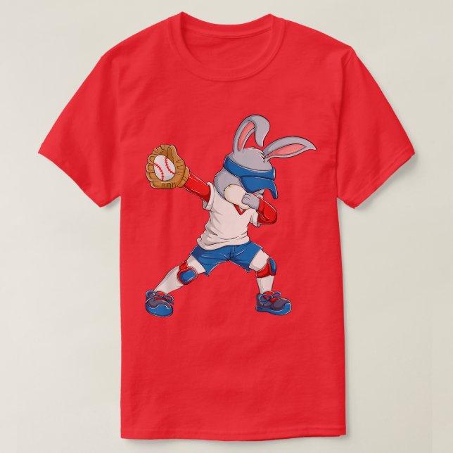 Camiseta Dabbing Bunny Páscoa Day Baseball Catcher Happy Ea (Frente do Design)