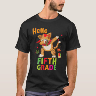 Camiseta Dabbing Cat Hello 5º ano 1º dia de escola