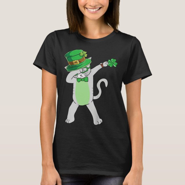 Camiseta Dabbing Cat Leprechaun  Cat Shamrock St Patrick s  (Frente)