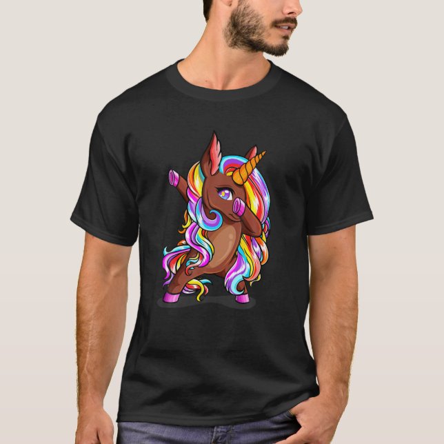Camiseta Dabbing Chocolate Skin Unicorn African American Wo (Frente)