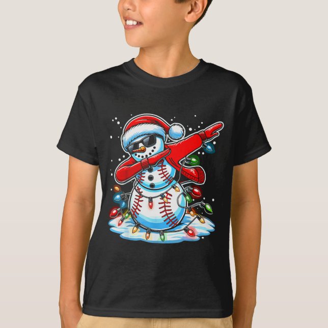 Camiseta Dabbing Christmas Baseball Snowman Boys Baseball W (Frente)