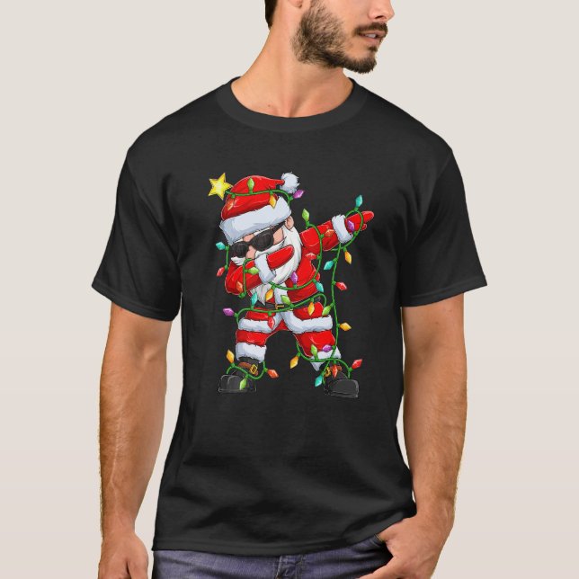 Camiseta Dabbing Christmas Santa Hat Xmas PJ Costume  1 (Frente)