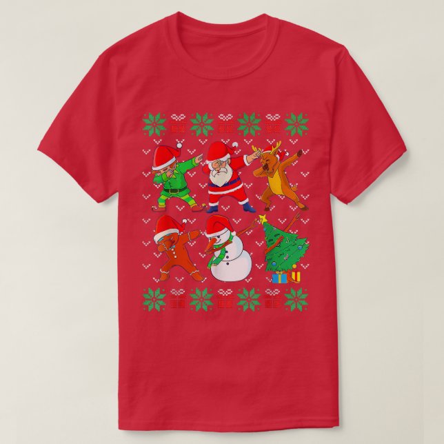 Camiseta Dabbing Christmas Ugly Xmas Sweater Papais noeis D (Frente do Design)
