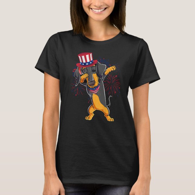 Camiseta Dabbing Dachshund Dog & Tio Sam Hat Usa Flag 4th (Frente)
