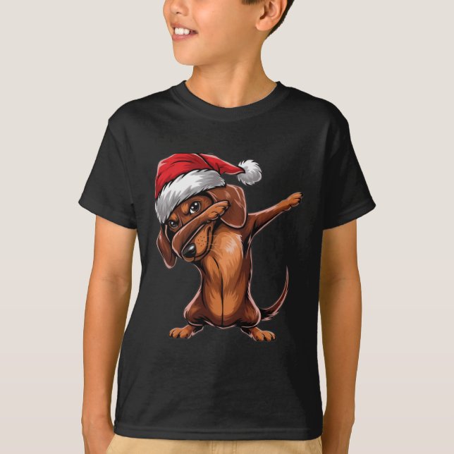 Camiseta Dabbing Dachshund Santa Hat Dab Dance Gi (Frente)