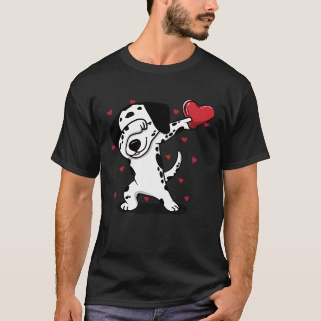 Camiseta Dabbing Dalmatian Heart Valentine s Day  Boys Girl (Frente)