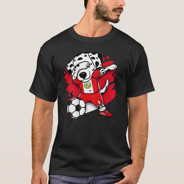 Camiseta Dabbing Dalmatian Peru Soccer Fans Jersey Peruvian (Frente)