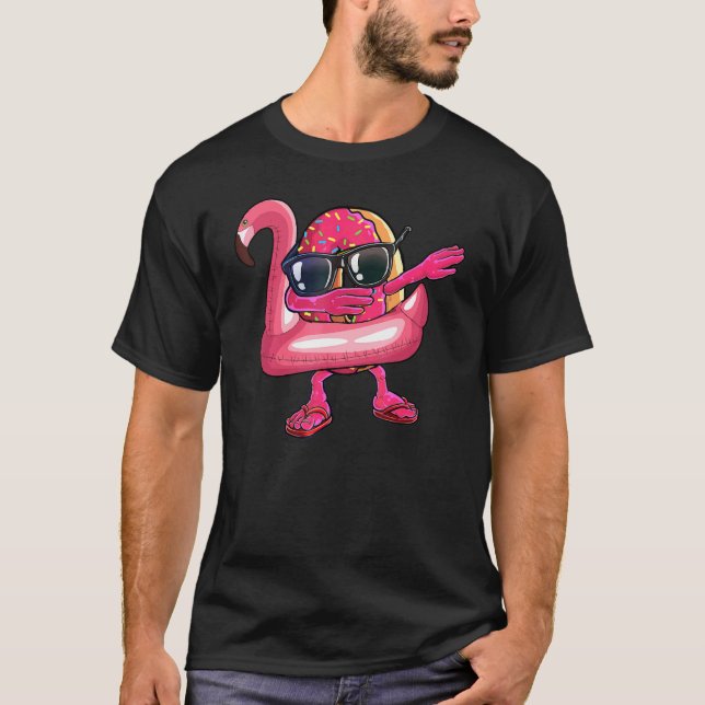 Camiseta Dabbing Donut Flamingo Float Summer Tropical (Frente)