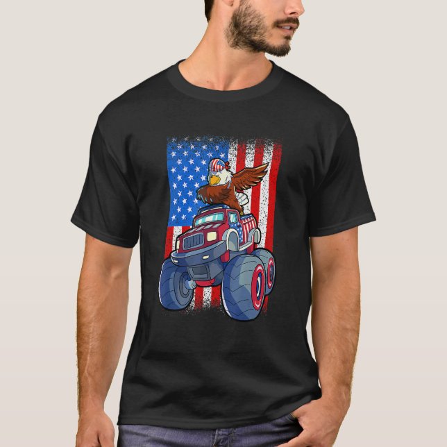 Camiseta Dabbing Eagle Monster Truck 4 De Julho Boys Ameri (Frente)