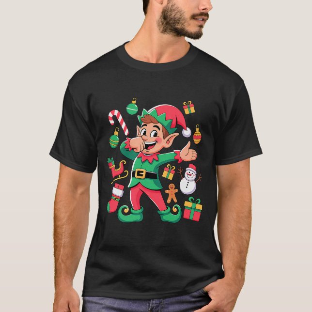 Camiseta Dabbing Elf Santa Sleigh Snowman Funny Dabbing Chr (Frente)