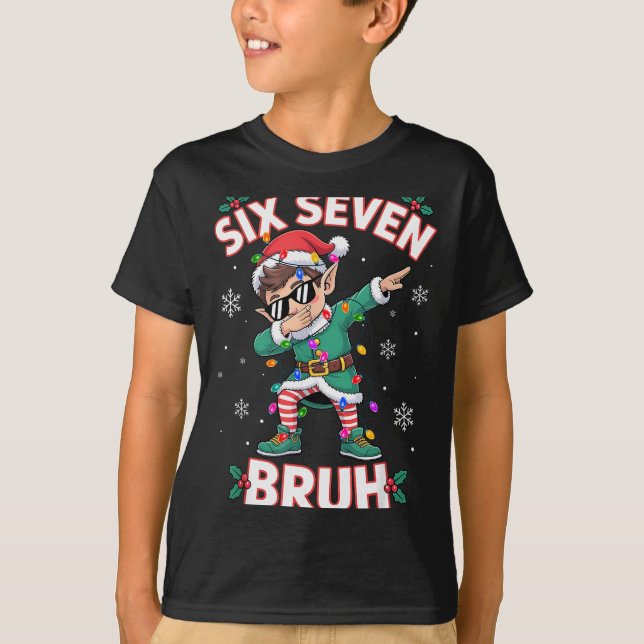 Camiseta Dabbing Elf Six Seven Bruh Natal 67 Meme Xmas  (Frente)