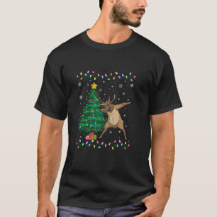 Camiseta Dabbing Elk Xmas Tree Luzes De Natal Feias