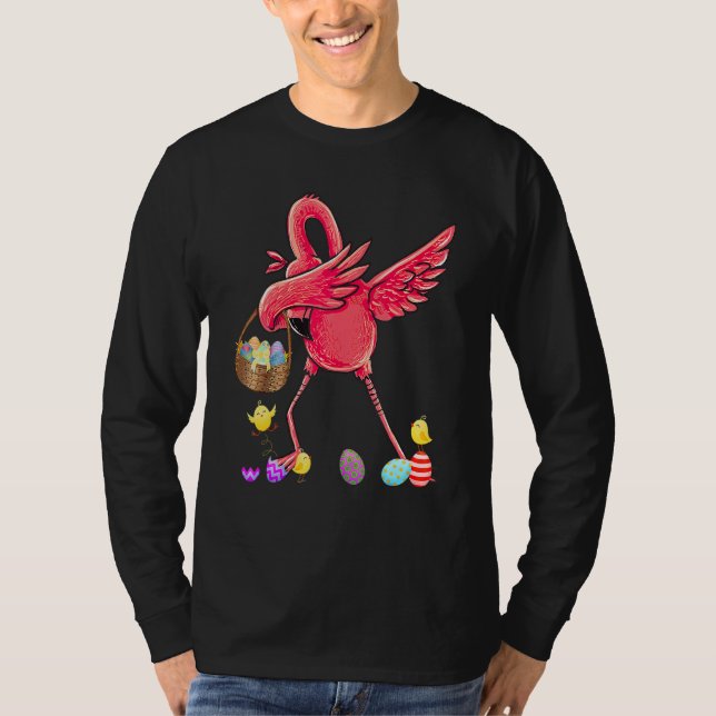 Camiseta Dabbing Flamingo Eggs Basket Felz pascoa Dab Danc (Frente)