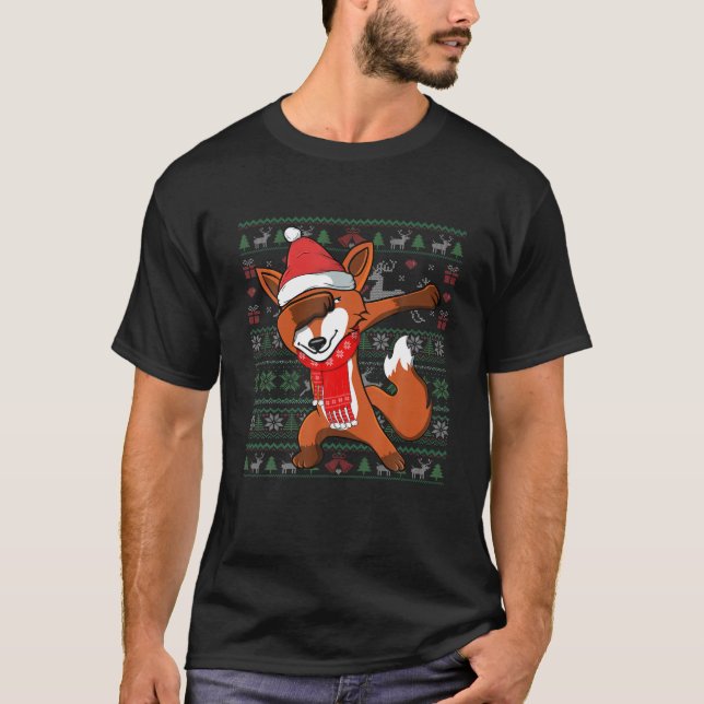 Camiseta Dabbing Fox Ugly Christmas Sweater Funny Party Cos (Frente)