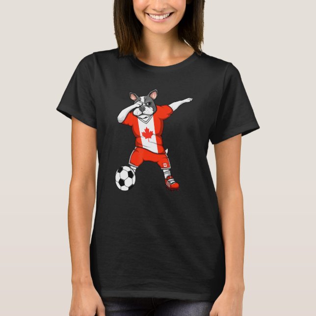 Camiseta Dabbing French Buldogue Canada Soccer Fans Jersey  (Frente)
