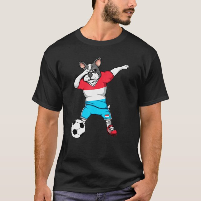 Camiseta Dabbing French Bulldog Luxembourg Soccer Fan Jerse (Frente)